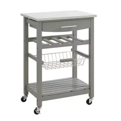 Best Kirklands Home Wood and Stainless Steel Kitchen Cart Gray