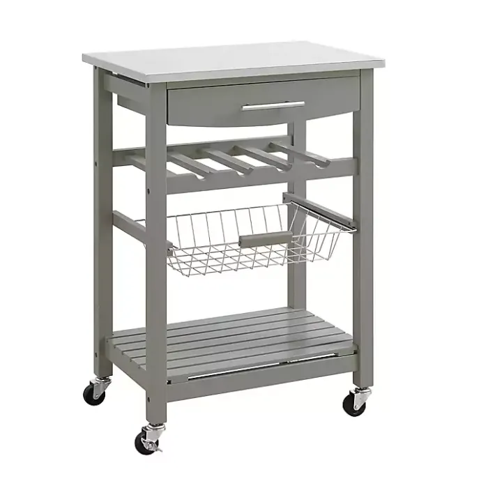 Best Kirklands Home Wood and Stainless Steel Kitchen Cart Gray