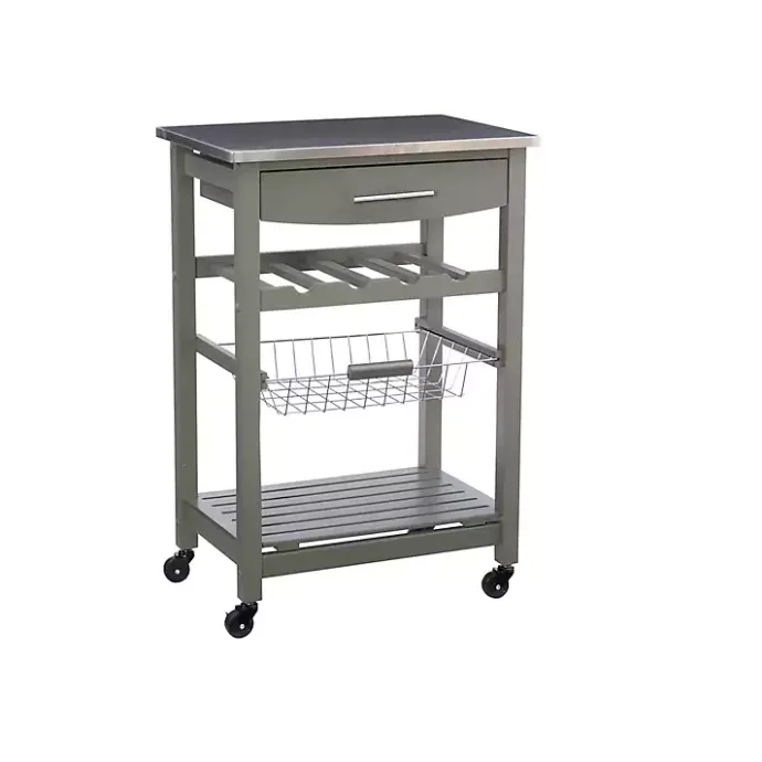 Best Kirklands Home Wood and Stainless Steel Kitchen Cart Gray