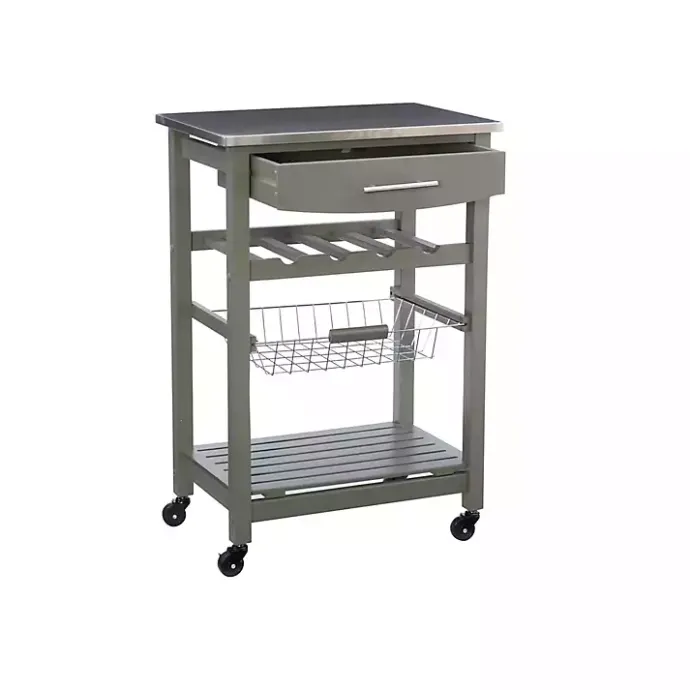 Best Kirklands Home Wood and Stainless Steel Kitchen Cart Gray