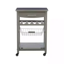 Best Kirklands Home Wood and Stainless Steel Kitchen Cart Gray