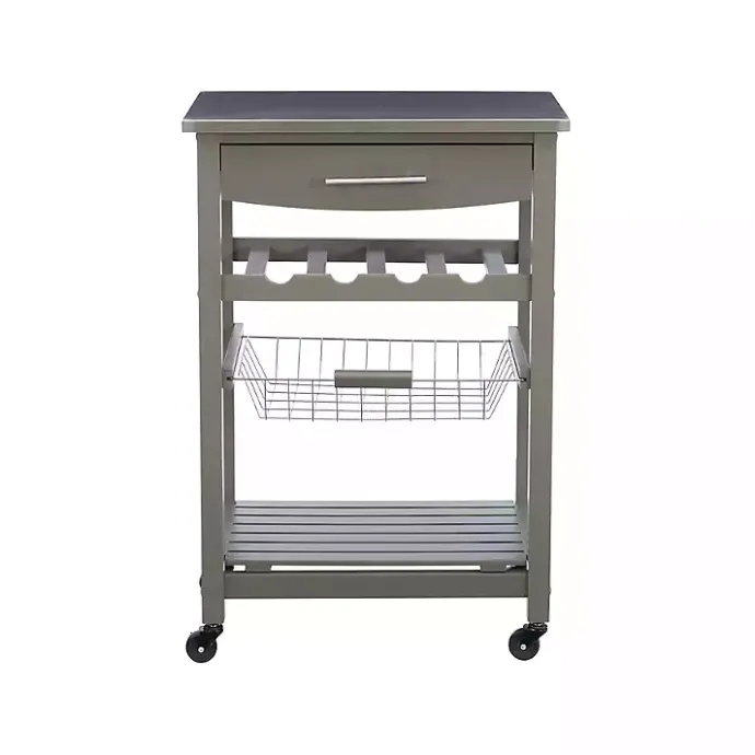Best Kirklands Home Wood and Stainless Steel Kitchen Cart Gray