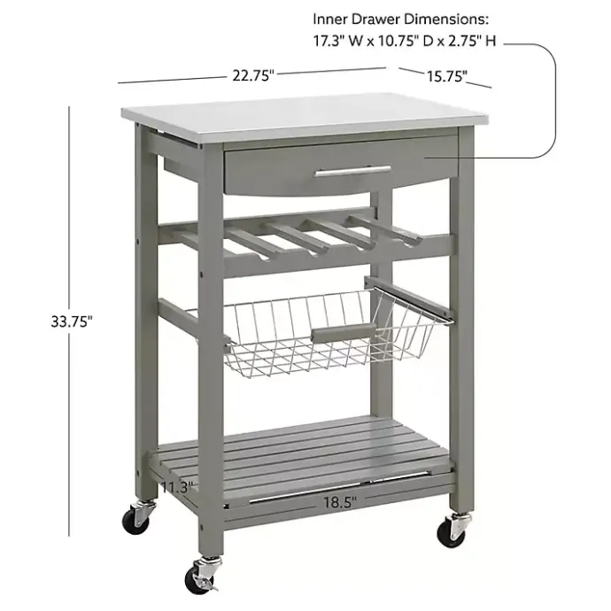 Best Kirklands Home Wood and Stainless Steel Kitchen Cart Gray