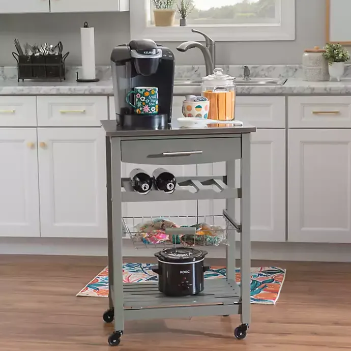 Best Kirklands Home Wood and Stainless Steel Kitchen Cart Gray
