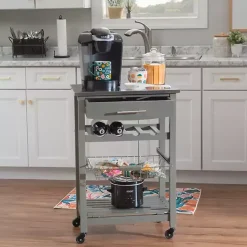Best Kirklands Home Wood and Stainless Steel Kitchen Cart Gray