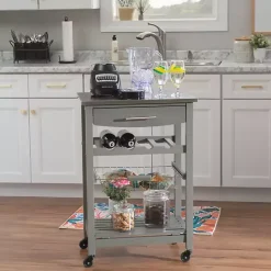 Best Kirklands Home Wood and Stainless Steel Kitchen Cart Gray