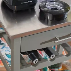 Best Kirklands Home Wood and Stainless Steel Kitchen Cart Gray