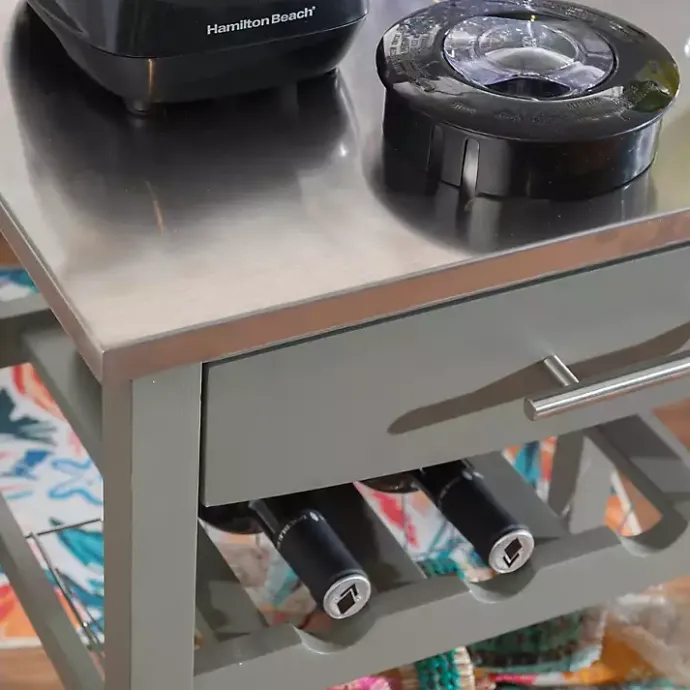 Best Kirklands Home Wood and Stainless Steel Kitchen Cart Gray