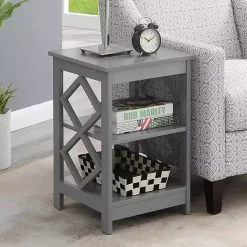 Best Kirklands Home Wood Diamond 2-Tier Accent Table Gray