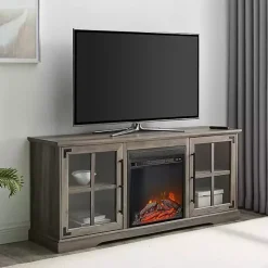 Online Kirklands Home Wood 2-Door LED Fireplace Cabinet Gray