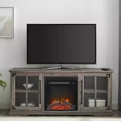 Online Kirklands Home Wood 2-Door LED Fireplace Cabinet Gray