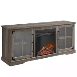 Online Kirklands Home Wood 2-Door LED Fireplace Cabinet Gray