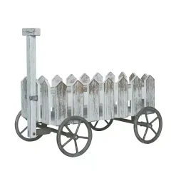 Hot Kirklands Home Wood Fence Wagon Statue Gray