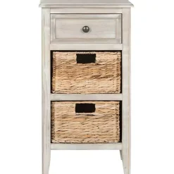 Online Kirklands Home Wood Side Table with Baskets Gray