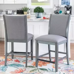 Sale Kirklands Home Wood Upholstered Counter Stools, Set of 2 Gray