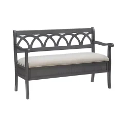 Online Kirklands Home Gray Wood Upholstered Storage Bench