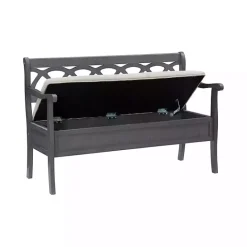 Online Kirklands Home Gray Wood Upholstered Storage Bench