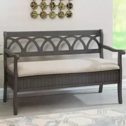Online Kirklands Home Gray Wood Upholstered Storage Bench