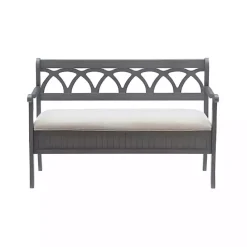 Online Kirklands Home Gray Wood Upholstered Storage Bench