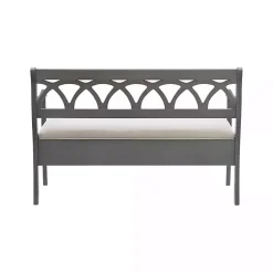 Online Kirklands Home Gray Wood Upholstered Storage Bench
