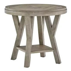 Kirklands Home Graywash Round Reclaimed Pine Accent Table Brown