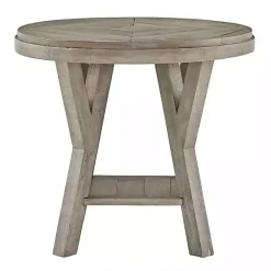 Kirklands Home Graywash Round Reclaimed Pine Accent Table Brown