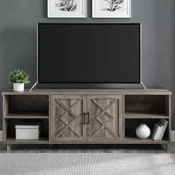 Sale Kirklands Home wash Wood Helix Open Shelf TV Stand Gray