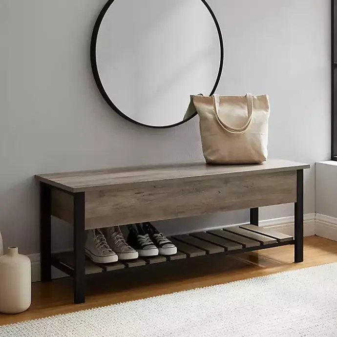 New Kirklands Home washed Lift-Top Storage Bench Gray