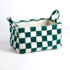 Sale Kirklands Home & White Checkered Sherpa Storage Bin Green
