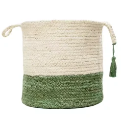 Online Kirklands Home Green and Cream Woven Basket with Tassel, 17 in.