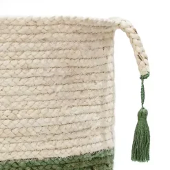 Online Kirklands Home Green and Cream Woven Basket with Tassel, 17 in.