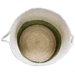 Online Kirklands Home Green and Cream Woven Basket with Tassel, 17 in.