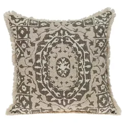 Outlet Kirklands Home Green and Tan Medallion Fringe Pillow