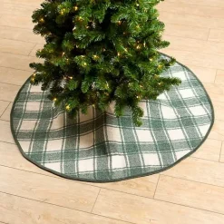 Kirklands Home Green and Tan Plaid Christmas Tree Skirt
