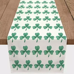 New Kirklands Home Green and White Clover Grid Table Runner, 90 in.