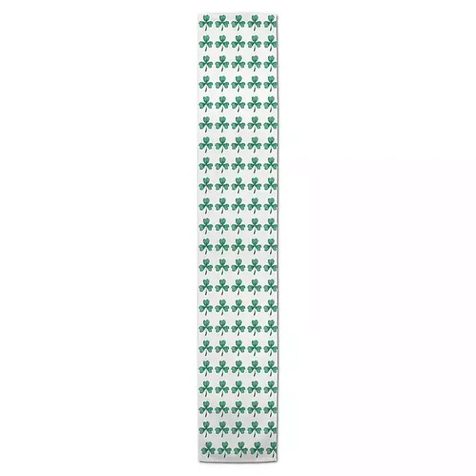 New Kirklands Home Green and White Clover Grid Table Runner, 90 in.