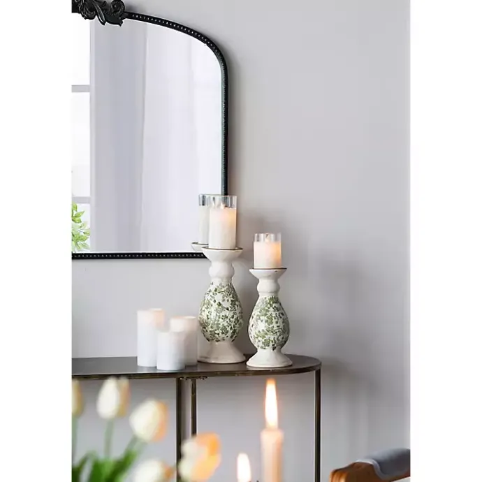 Best Kirklands Home Green and White Floral Candle Holder, 10 in.