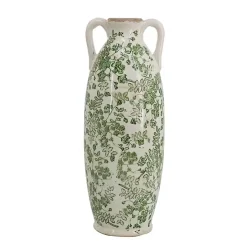Hot Kirklands Home Green and White Floral Ceramic Vase, 15.6 in.