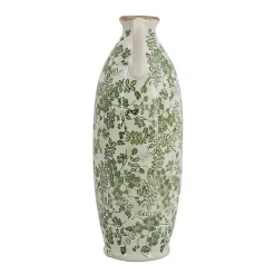 Hot Kirklands Home Green and White Floral Ceramic Vase, 15.6 in.