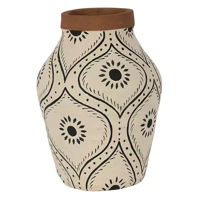 New Kirklands Home Green and White Floral Terracotta Vase