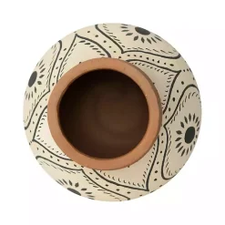 New Kirklands Home Green and White Floral Terracotta Vase