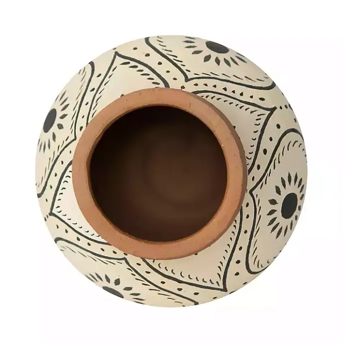 New Kirklands Home Green and White Floral Terracotta Vase