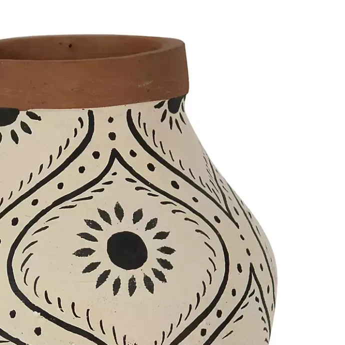 New Kirklands Home Green and White Floral Terracotta Vase