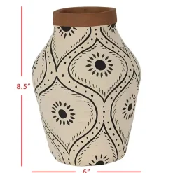 New Kirklands Home Green and White Floral Terracotta Vase