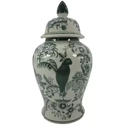 Kirklands Home Ceramic Chinoiserie Jar Green