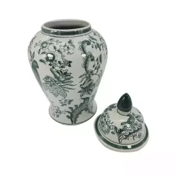 Kirklands Home Ceramic Chinoiserie Jar Green