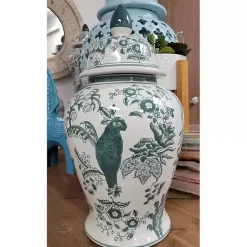 Kirklands Home Ceramic Chinoiserie Jar Green