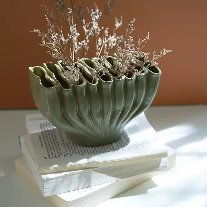 Kirklands Home Ceramic Wavy Folds Vase Green