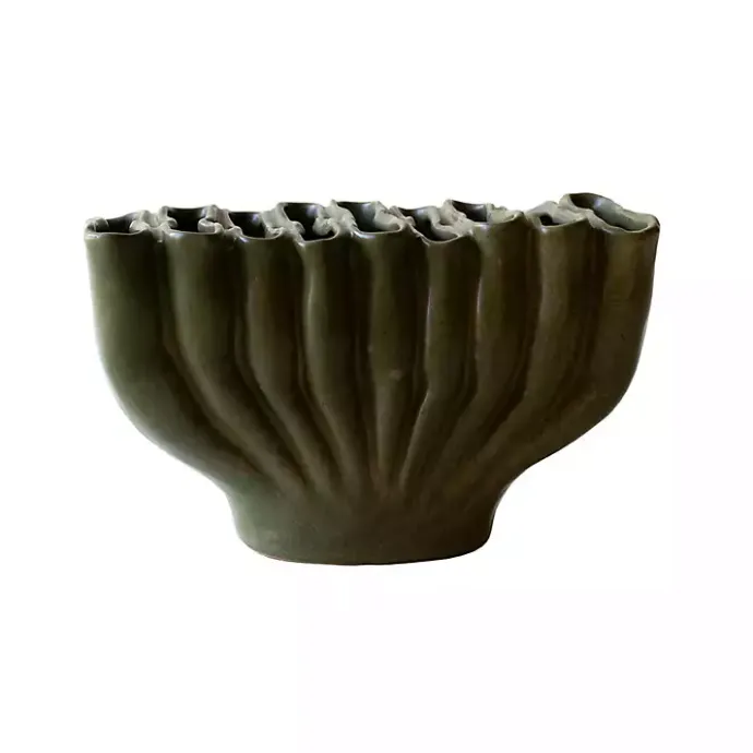 Kirklands Home Ceramic Wavy Folds Vase Green