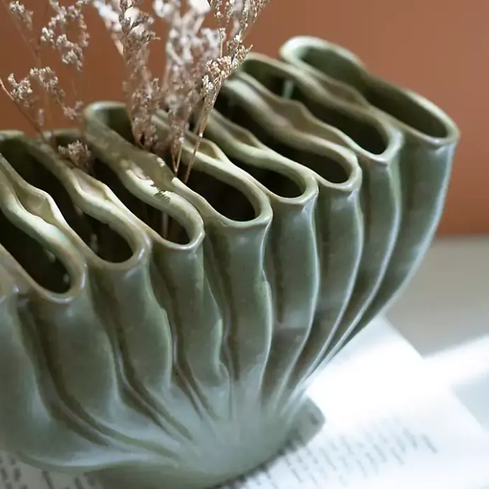 Kirklands Home Ceramic Wavy Folds Vase Green